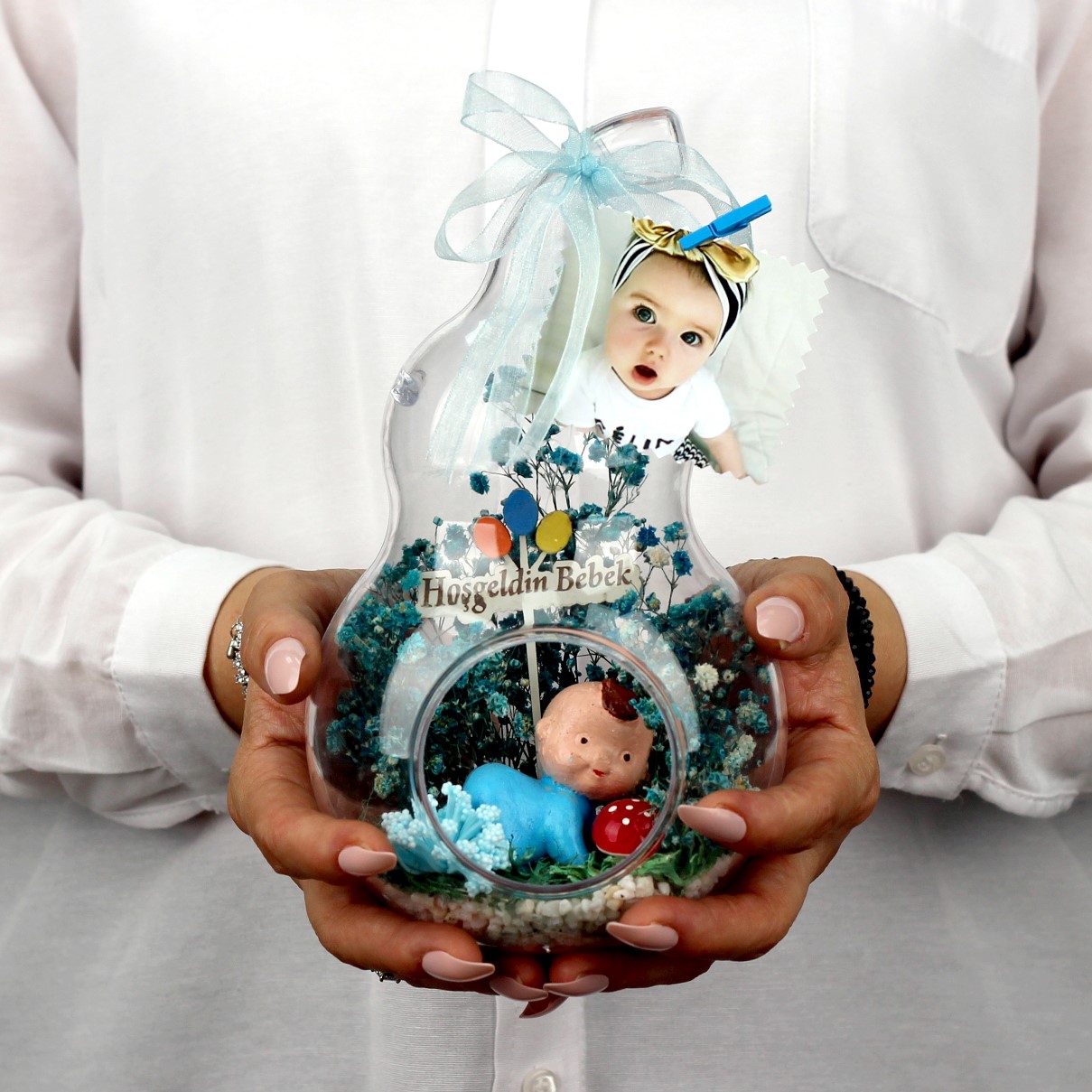 Kişiselleştirilebilir Fotoğraflı Teraryum Armut Hoşgeldin Bebek Erkek - 4