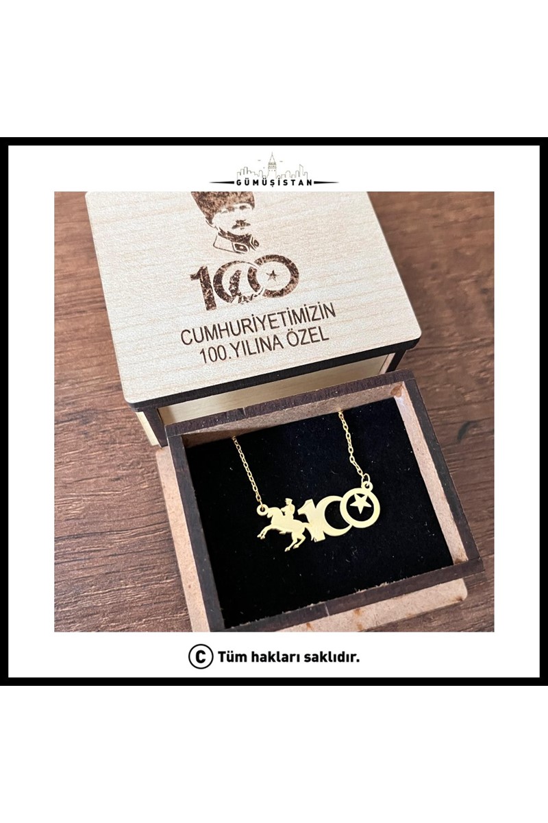 14 Ayar Altın Kaplama Cumhuriyetin 100. Yılına Özel Tasarlanmış Kolye