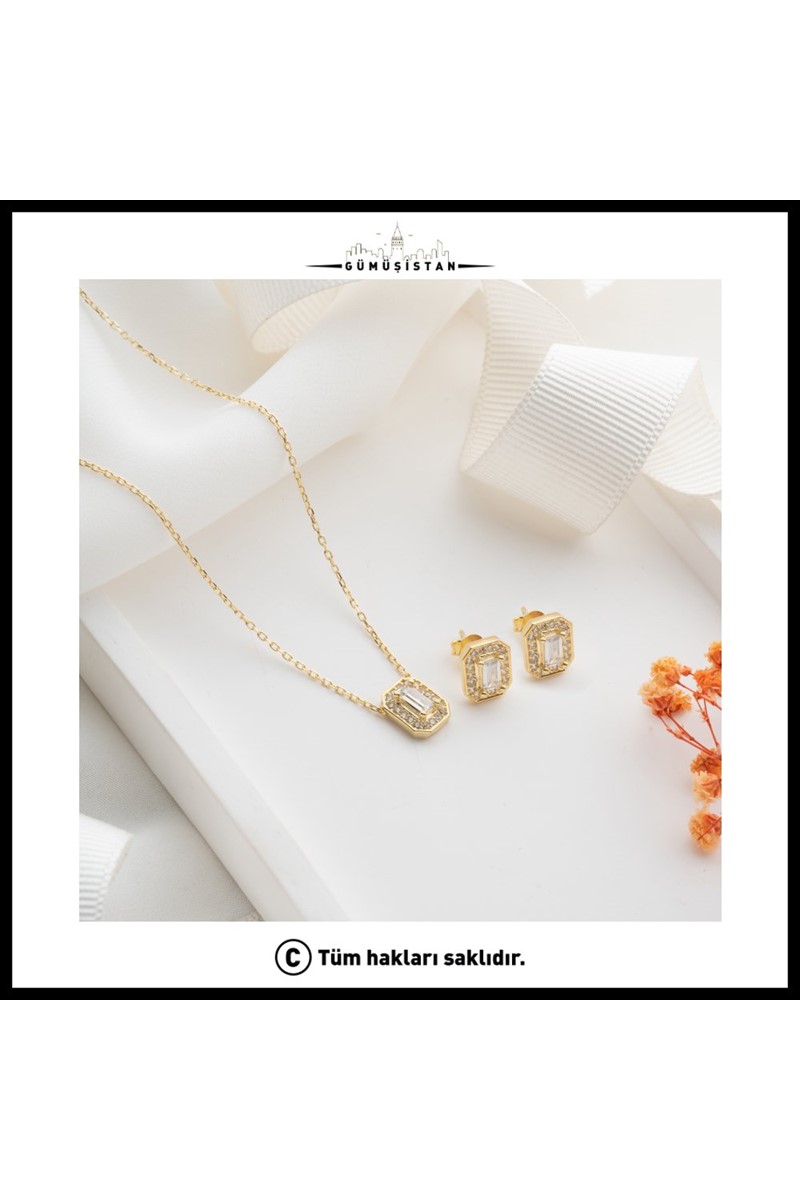 925 Ayar Gümüş Baget Kolye-Küpe Set