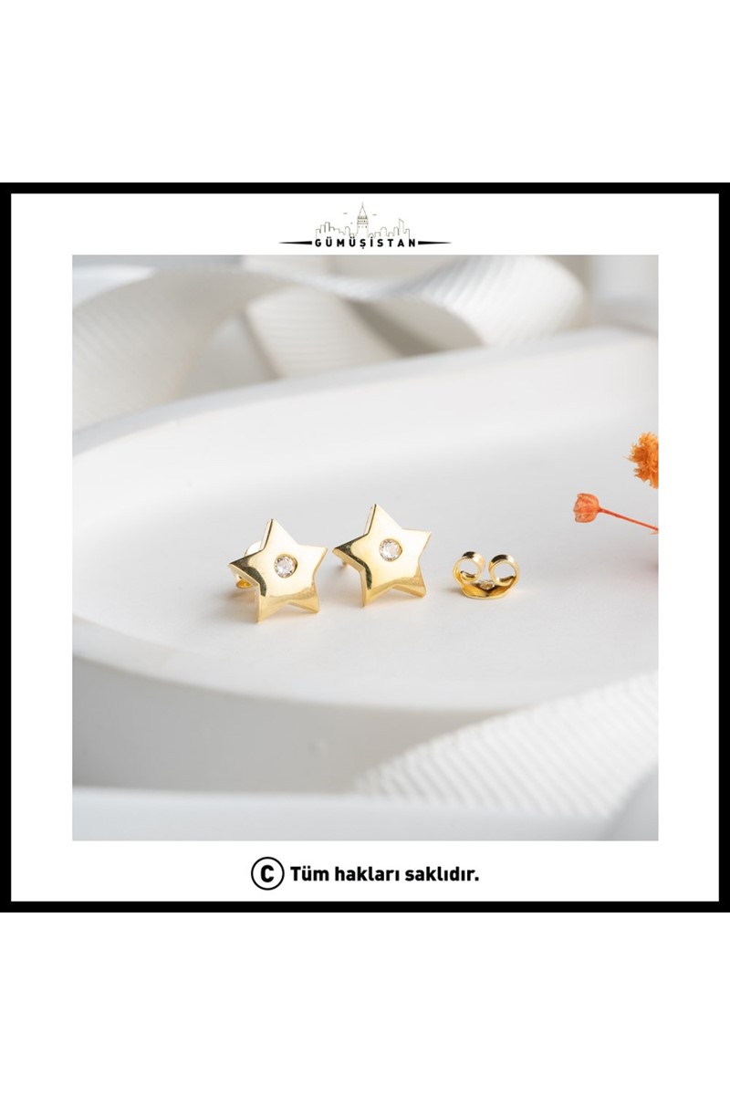925 Ayar Gümüş Minimal Yıldız Küpe