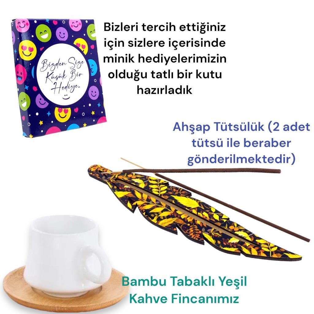 Kişiye Özel Fotoğraflı 2li Beyaz Fincan, Tütsülük, Kelebek Kolye Hediye Seti