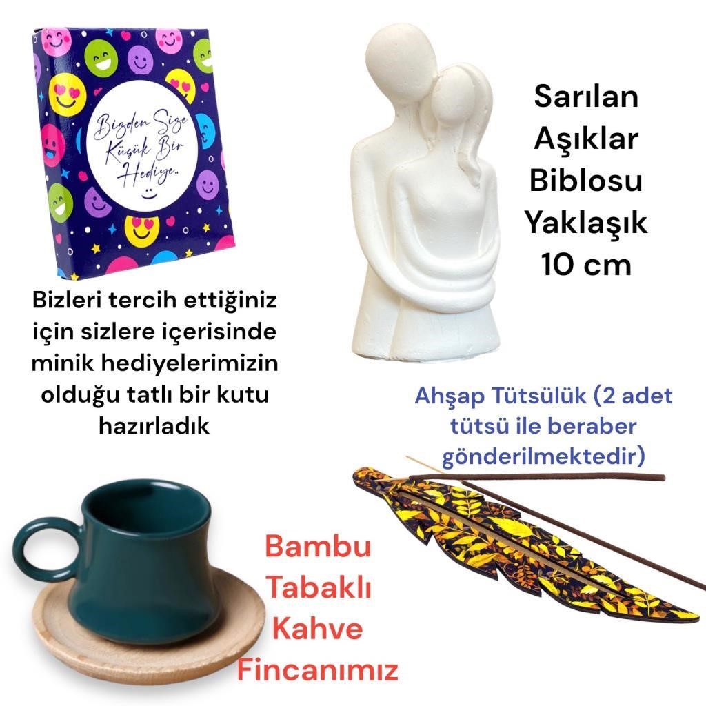 Kişiye Özel Fotoğraflı 2li Yeşil Fincan, Tütsülük ve Aşıklar Biblosu Hediye Seti