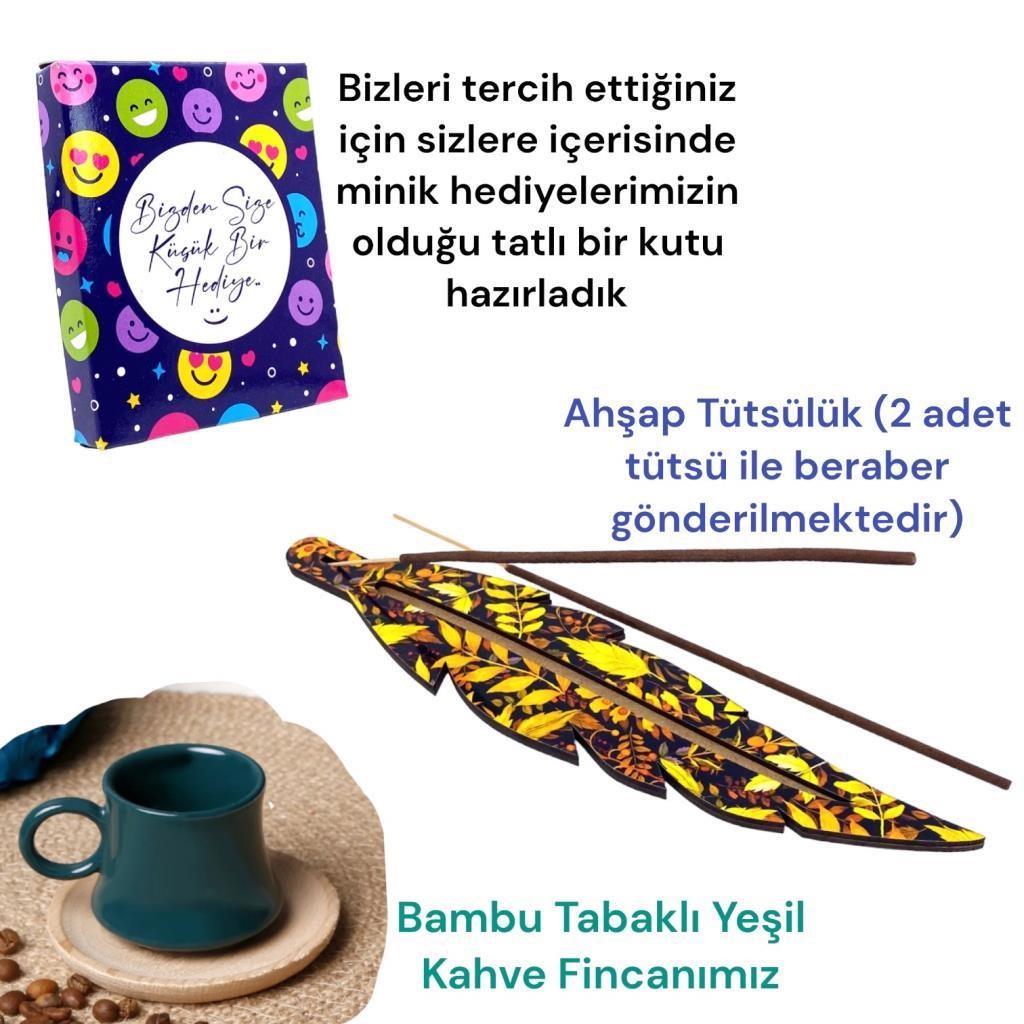 Kişiye Özel Fotoğraflı 2li Yeşil Fincan ve Tütsülük Aşk Hediye Seti