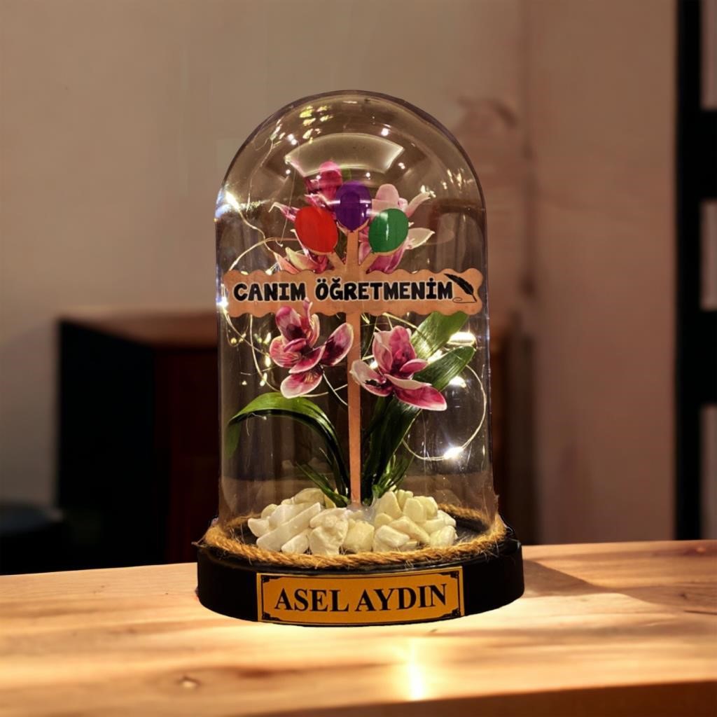 Kişiye Özel İsimli ve Led Işıklı Fanus - İyi Ki Doğdun Temalı ve Kelebek Kolyeli