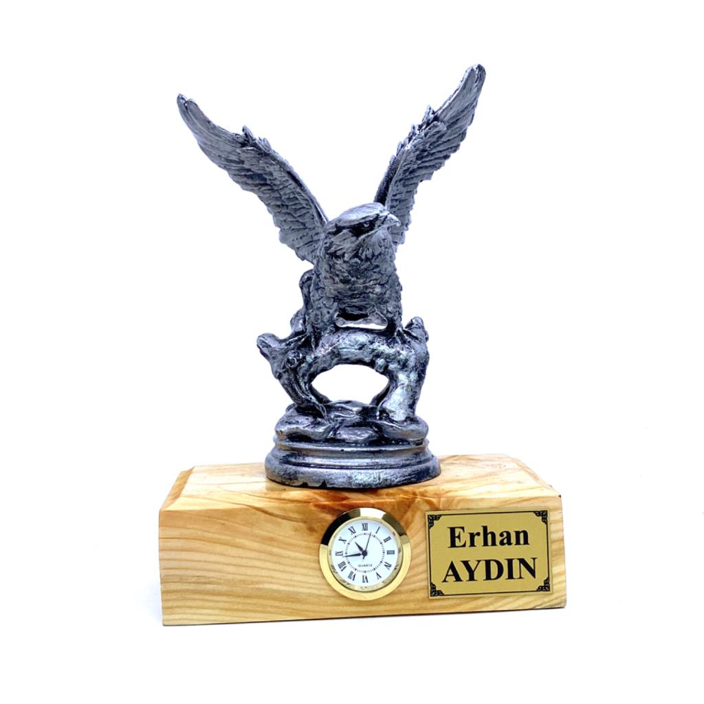 Kişiye Özel Saatli Tasarım Ahşap Kaideli Kartal Biblosu