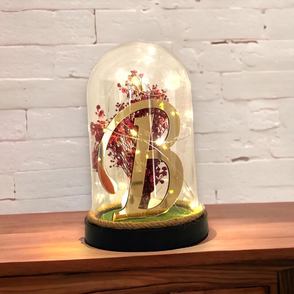 Kişiye Özel Tasarım Gold Harfli ve Led Işıklı Fanus - Fotoğraflı