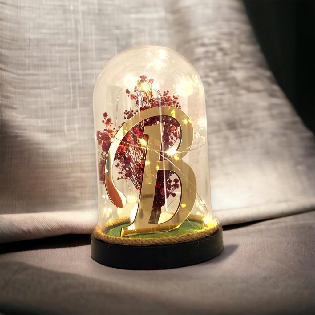 Kişiye Özel Tasarım Gold Harfli ve Led Işıklı Fanus - Fotoğraflı