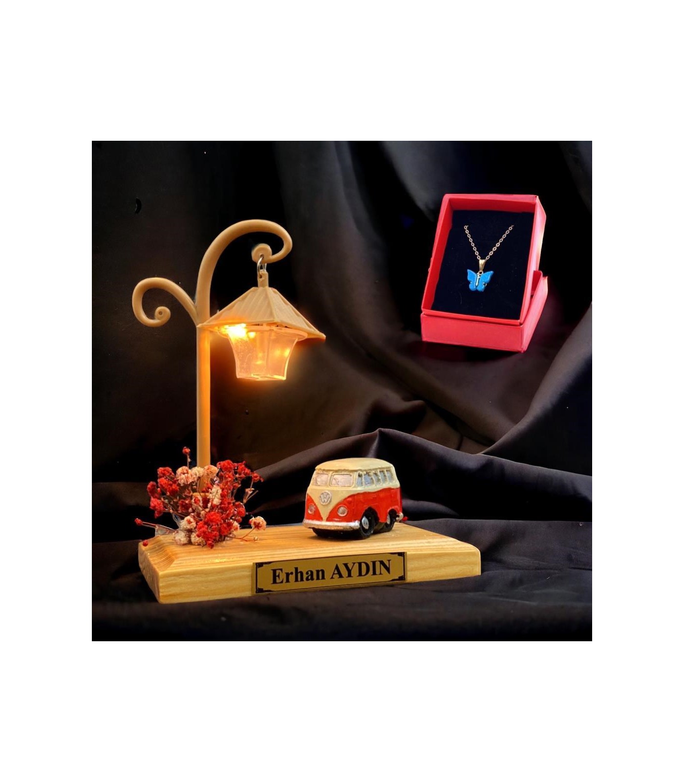 Kişiye Özel Vosvos Temalı Masa Lambası, Kelebek Kolye Hediye Seti