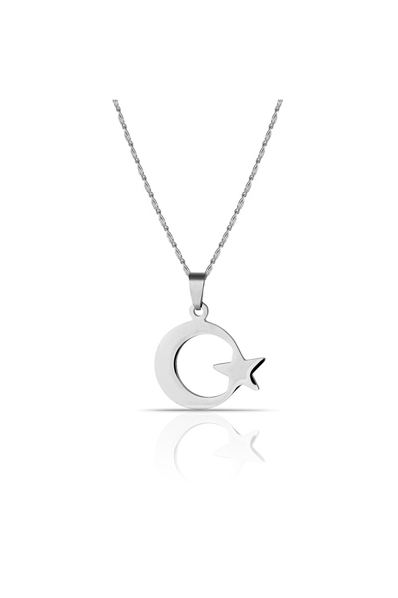 Erkek Ay Yıldız Çelik Kolye -55 cm Zincir Dahil PS0302