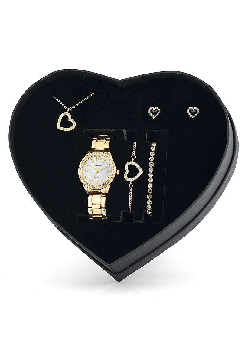 Bayan Kalpli Kolye Küpe Bileklik Set - Saat Hediyeli PS0520