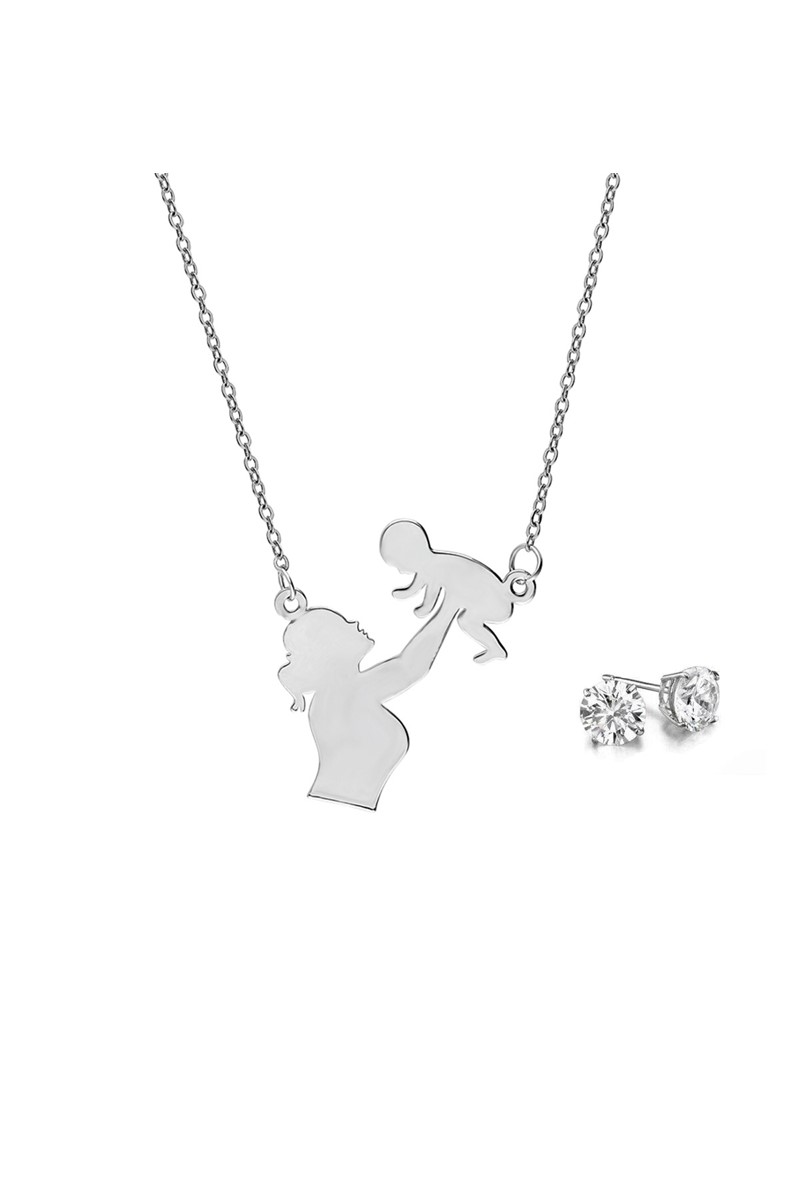 Bayan Beyaz Anne Bebek Kolyesi Küpe Hediyeli  PS0539