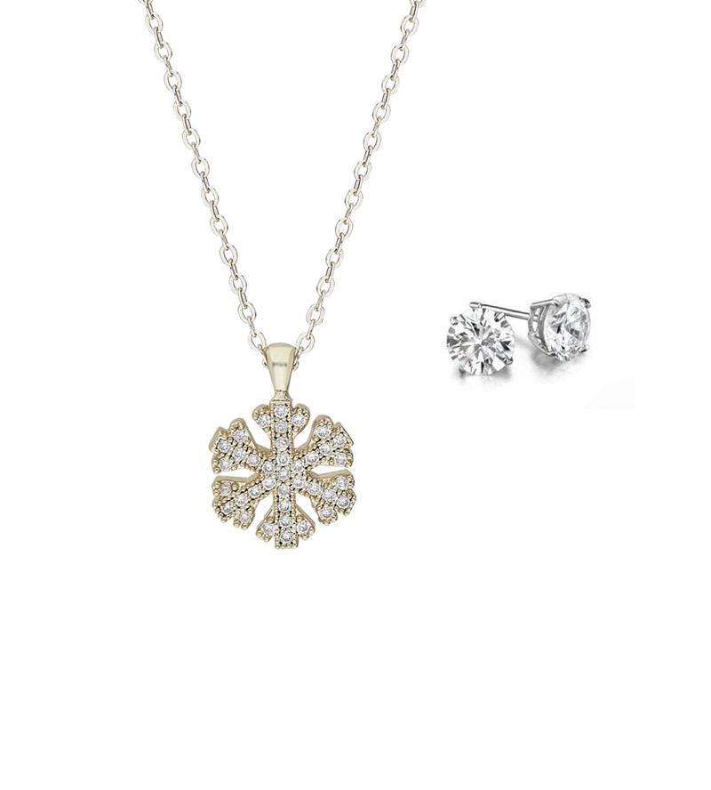 Bayan Zirkon Taşlı Kar tanesi Kolye Küpe Set PS0665