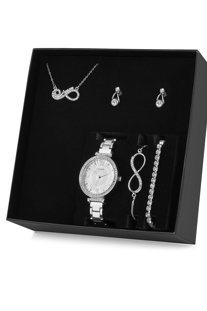 Annem Yazılı Kolye Küpe Bileklik Saat Seti Hediye Set PS0783