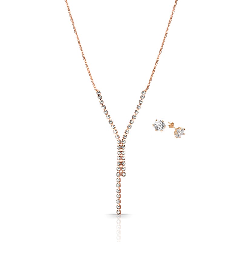 Rose Kaplama Su Yolu Kolye Küpe Set PS0796