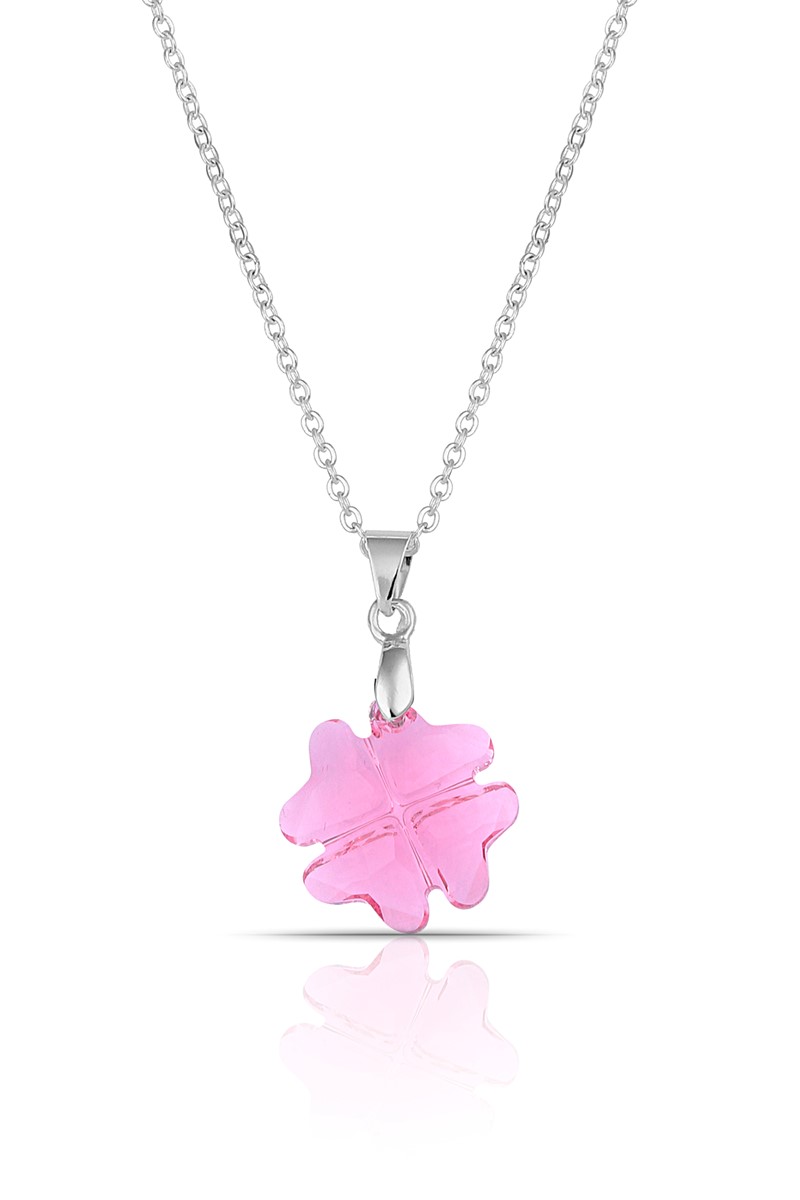 Forentina Pembe Kristal Taşlı Yonca Kolye PS1056