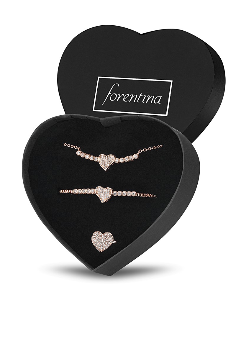 Forentina Rose Kalpli Kolye Bileklik Yüzük Set PS1257