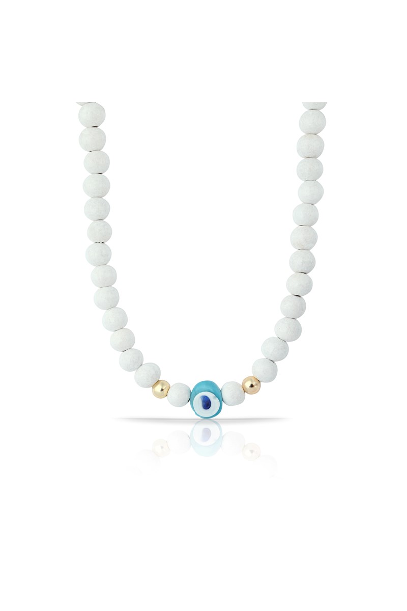 Forentina Beyaz Nazar Boncuklu  Kolye PS1477