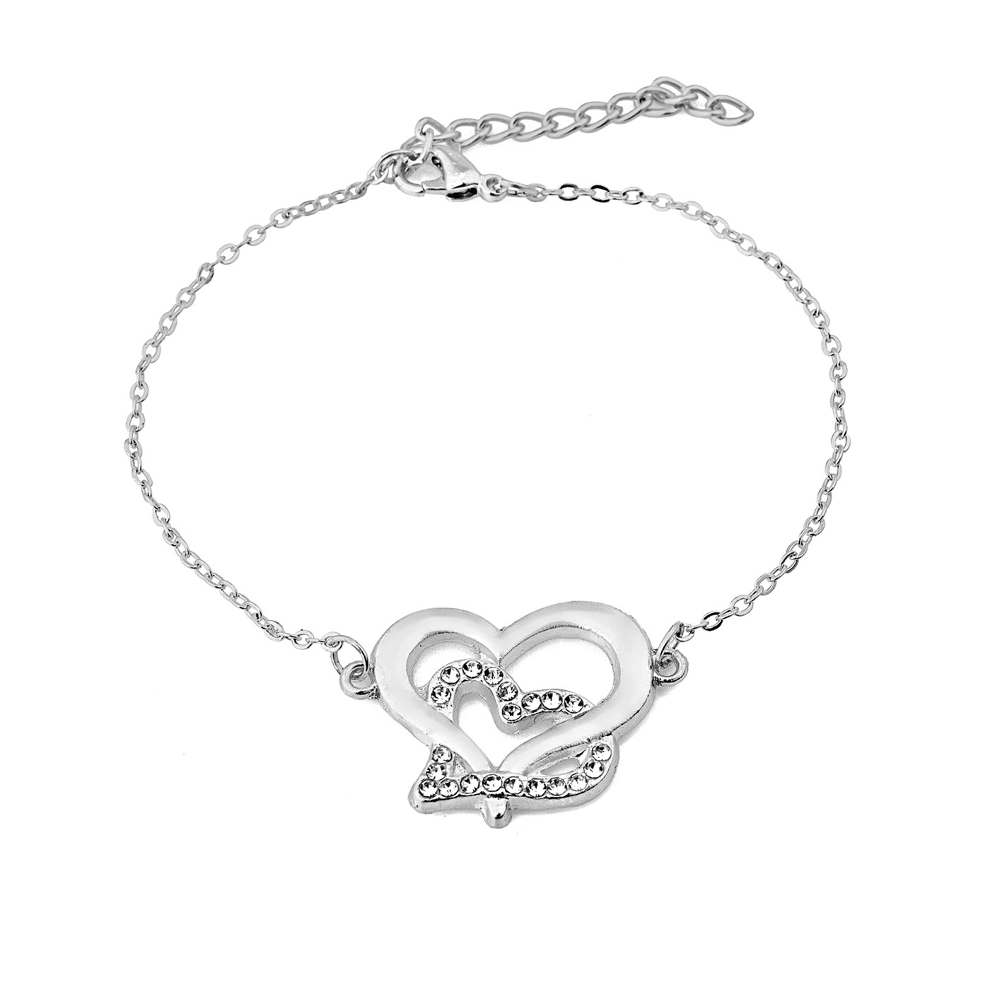 Forentina Gümüş Kaplama Çift Kalp Kolye Küpe Bileklik Saat -Hediye Set PS1517