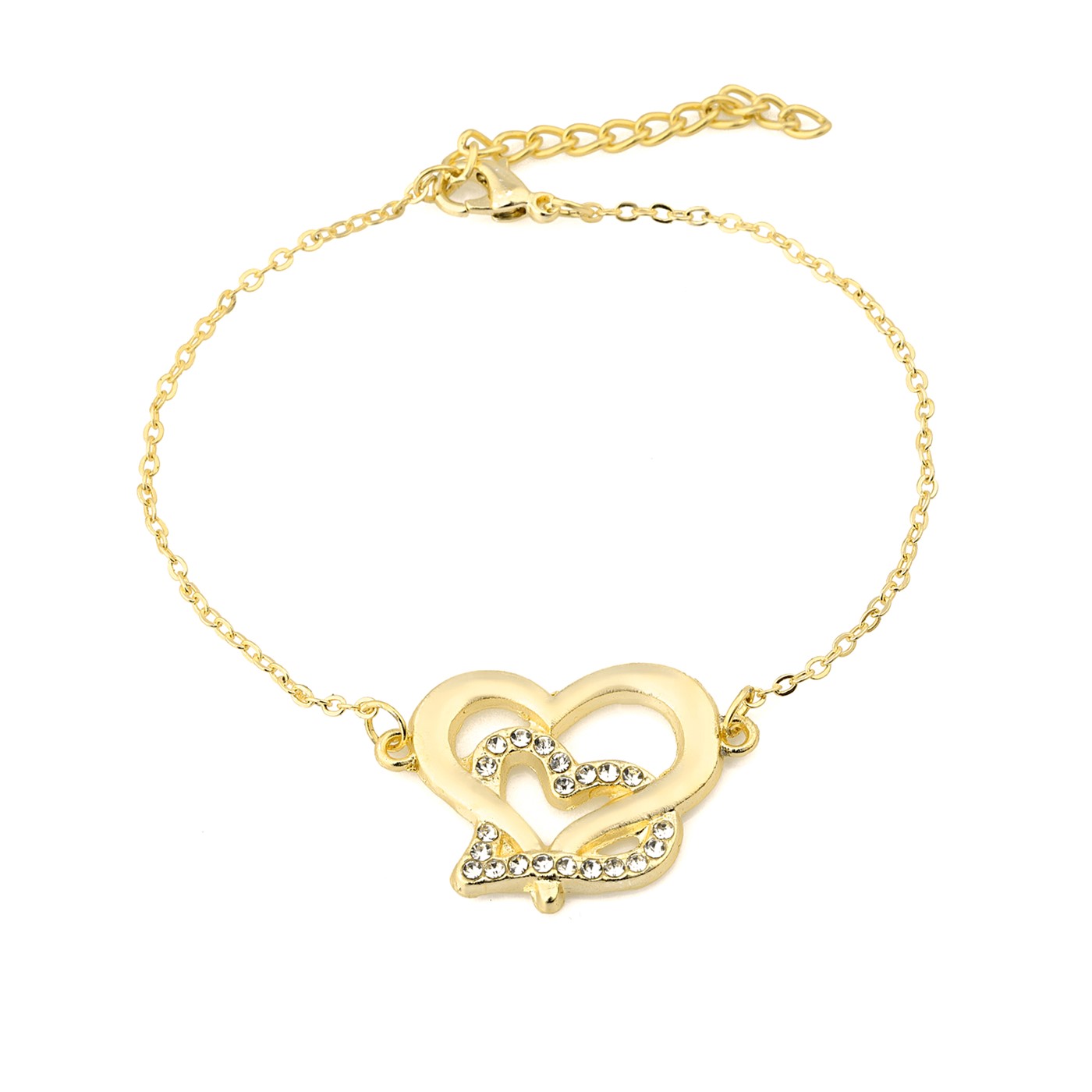 Forentina Altın Kaplama Çift Kalp Kolye Küpe Bileklik Saat -Hediye Set PS1518