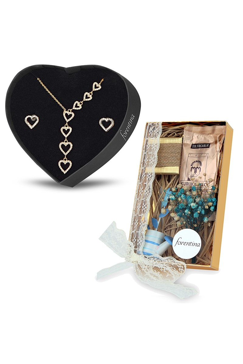 Forentina Sallantılı Kalp Kolye küpe Set PS1520