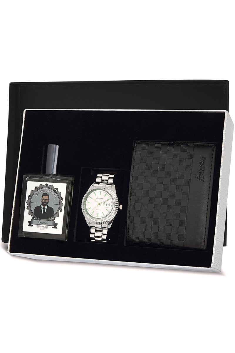 Forentina Gri Kol Saat Parfüm Cüzdan Set PS1545