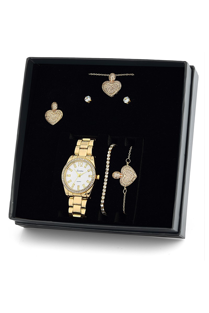 Forentina Kalpli Kolye Küpe Bileklik Yüzük Saat Hediye Set PS1557