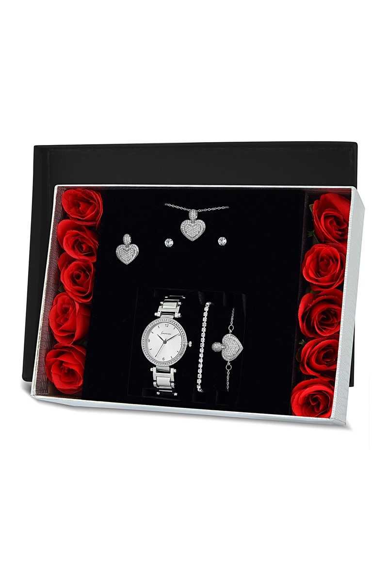 Forentina Kalpli Kolye Küpe Bileklik Yüzük Saat - Hediye Set PS1558