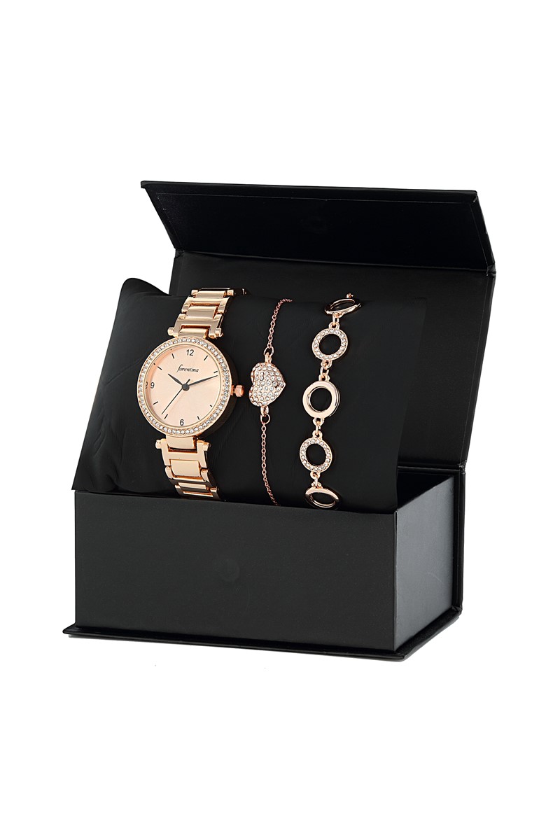Forentina Rose Kol Saati Kalp Bileklik Kombin Set PS1577