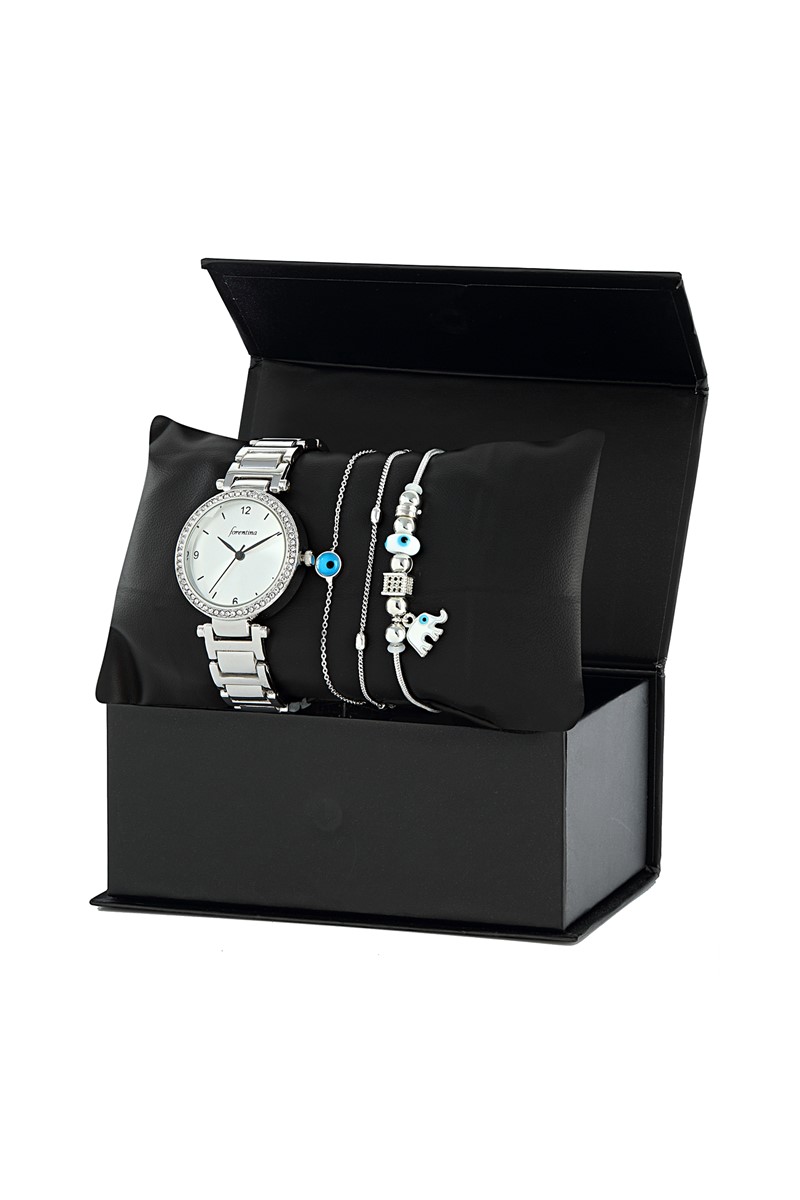 Forentina Bayan Kol Saati Nazar Boncuklu Şans Bileklik Set PS1579