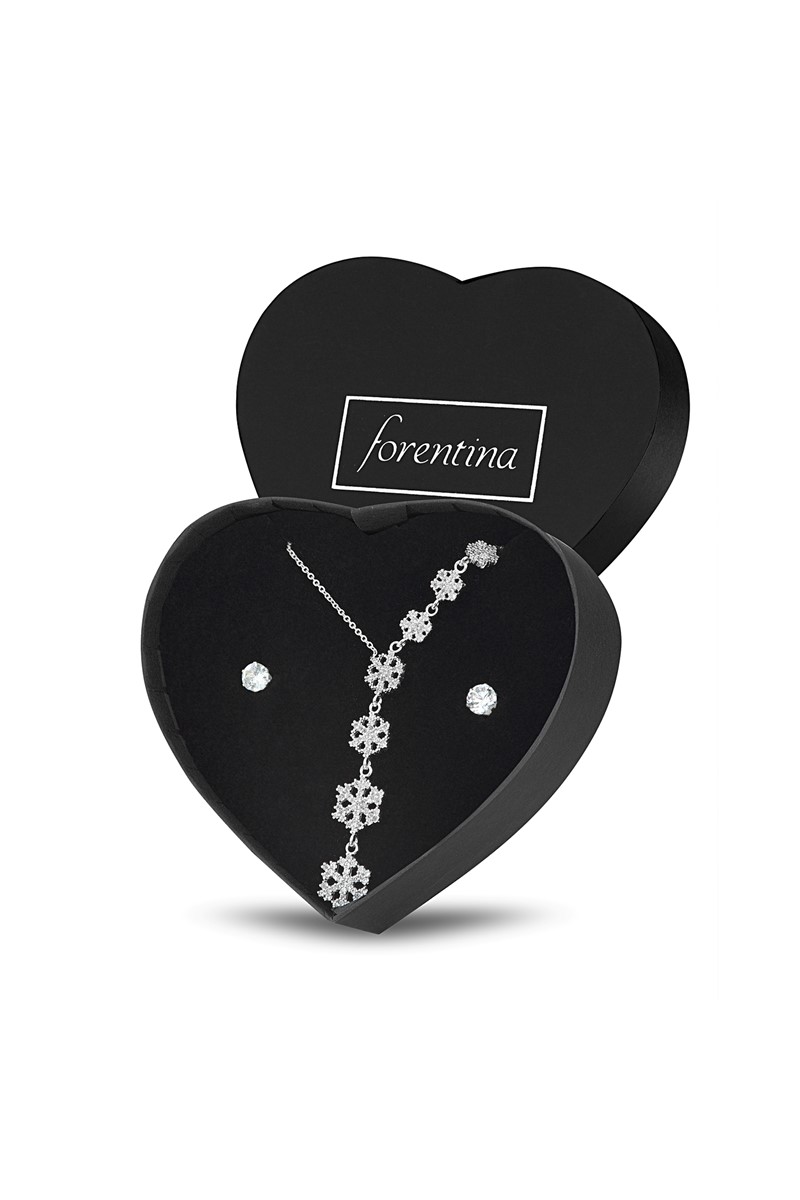 Forentina Beyaz Kar Tanesi Kolye Küpe Set PS1593