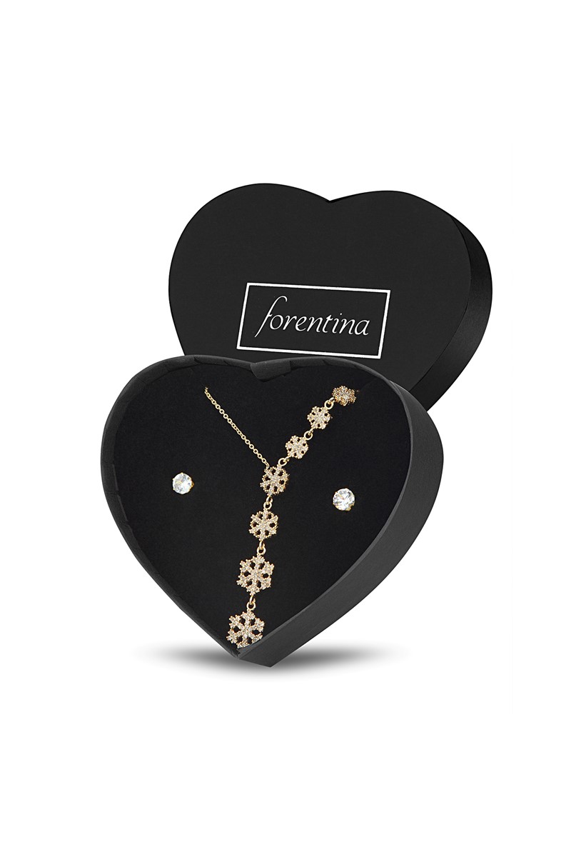 Forentina Sarı Kar Tanesi Kolye Küpe Set PS1594