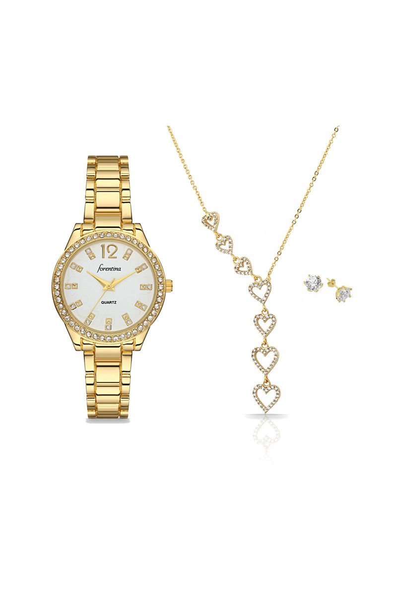 Forentina Bayan Kol Saati Sallantılı Kalp Kolye Küpe PS1615