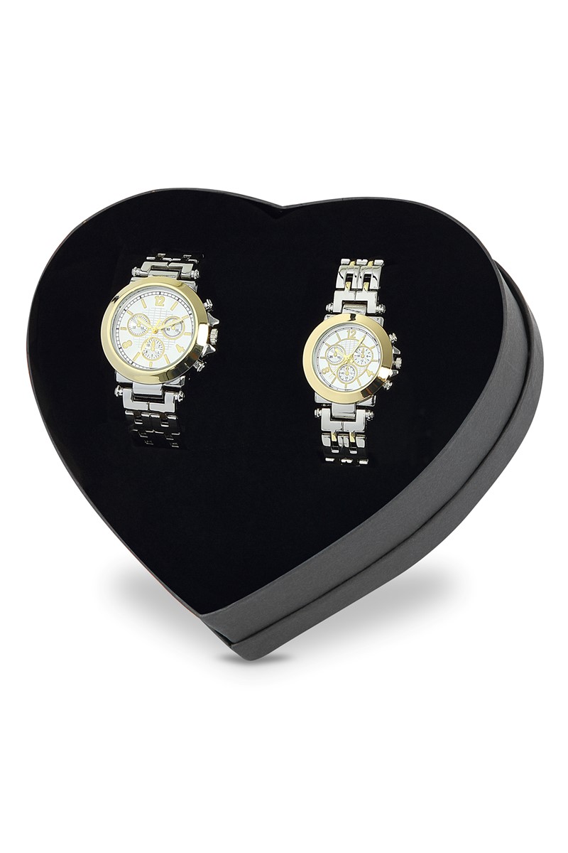 Forentina Metal Çift Saatleri - Gri Çift Bayan Erkek Kol Saati PS1621