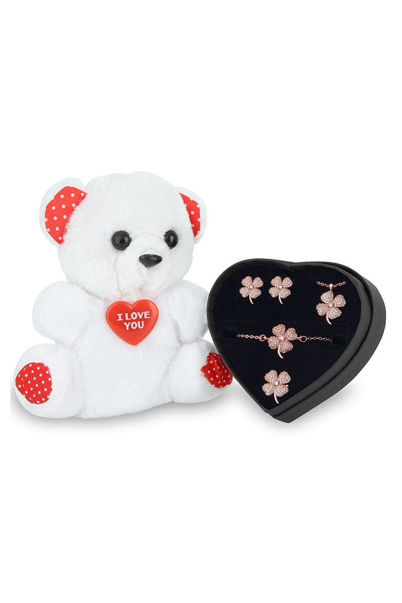 Forentina Rose Yonca Kolye Küpe Bileklik Yüzük - Ayıcık Set PS1626