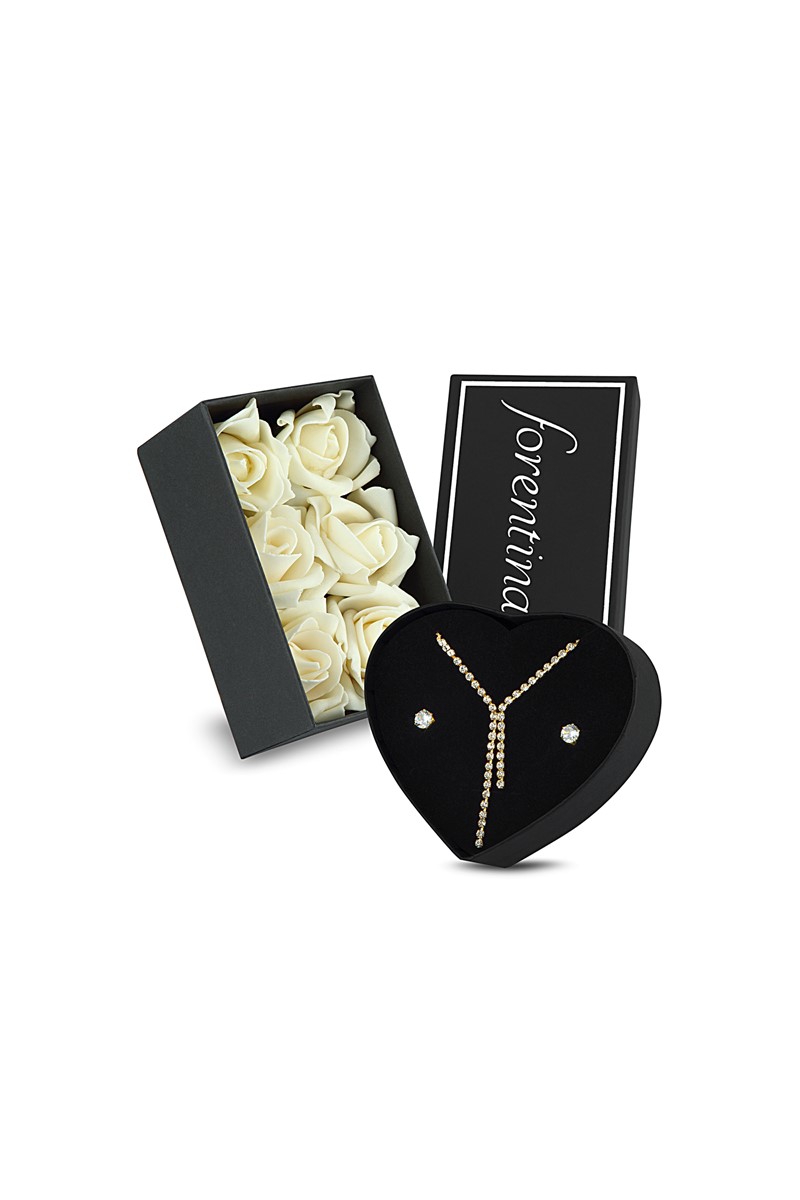 Forentina Güllü Kutuda Sarı Su Yolu Kolye Küpe Set PS1640