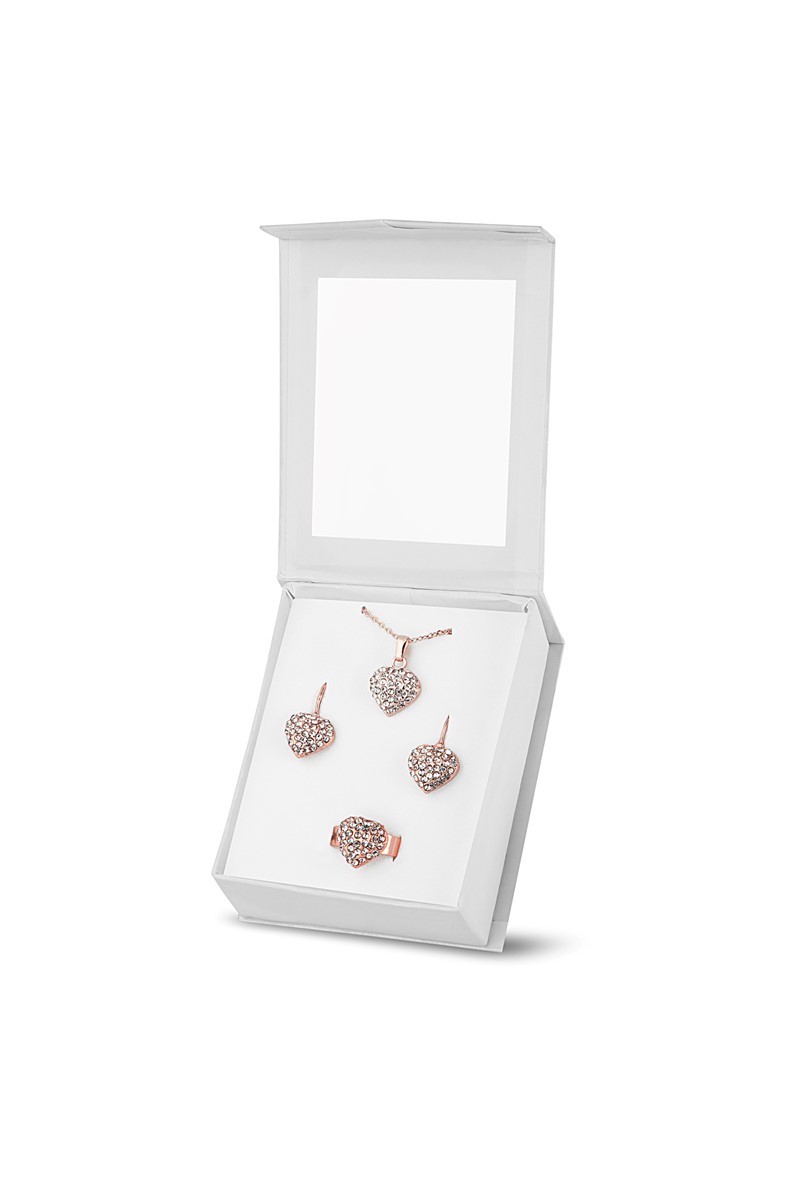 Forentina Rose Kalpli Kolye Küpe Yüzük Set PS1644