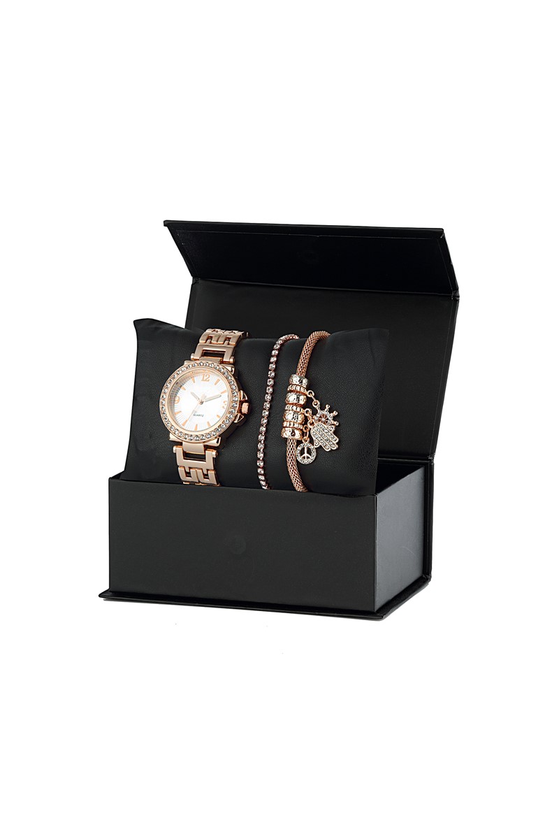 Forentina Rose Taşlı Kombin Saat Seti Hediye Set PS1652