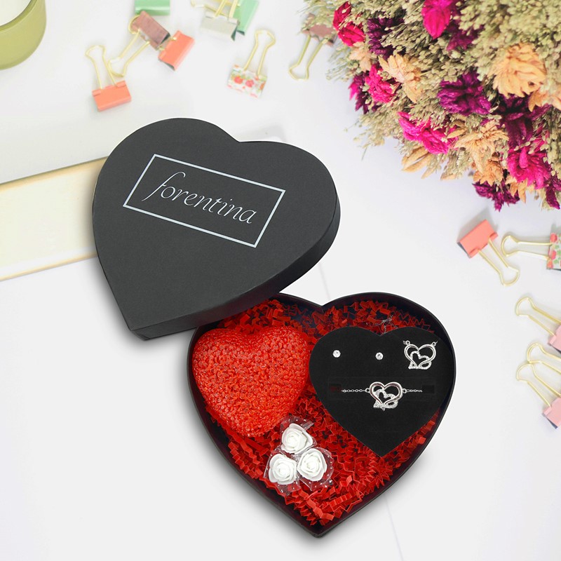 Forentina Çift Kalp Kolye Küpe Bileklik - Led Lamba PS1669