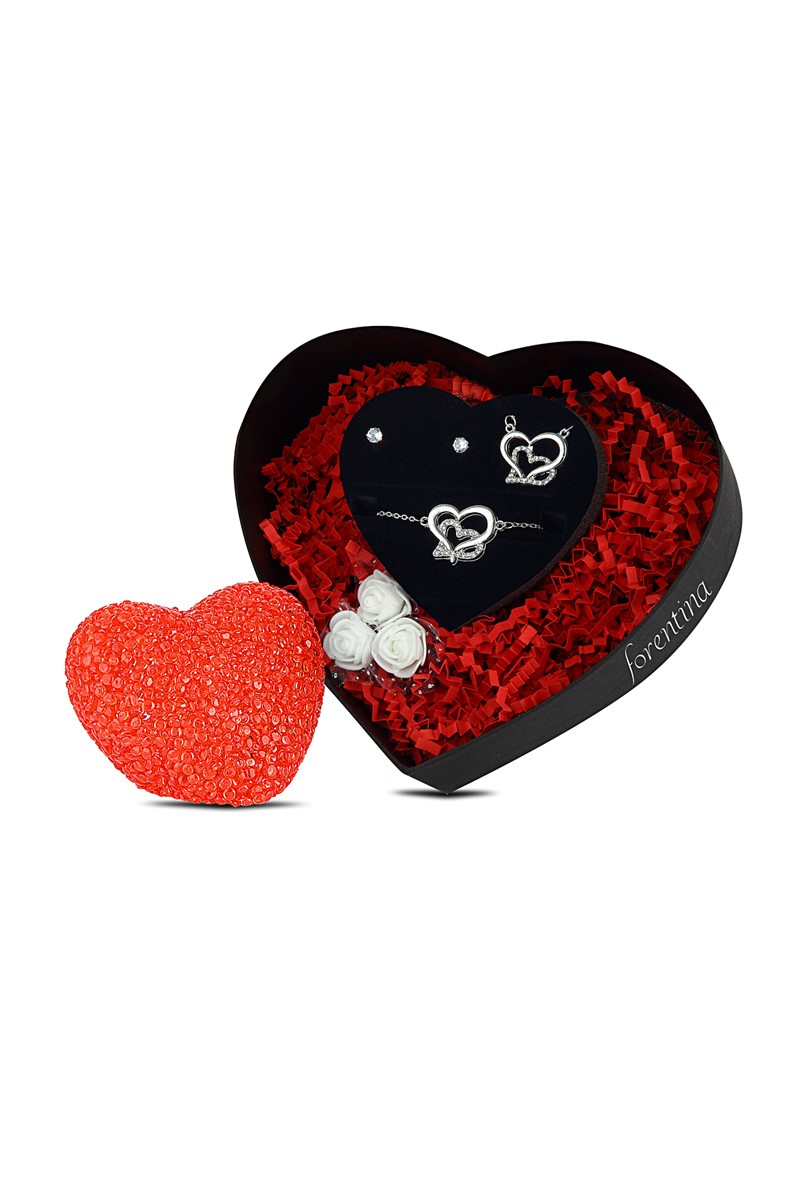 Forentina Çift Kalp Kolye Küpe Bileklik - Led Lamba PS1669