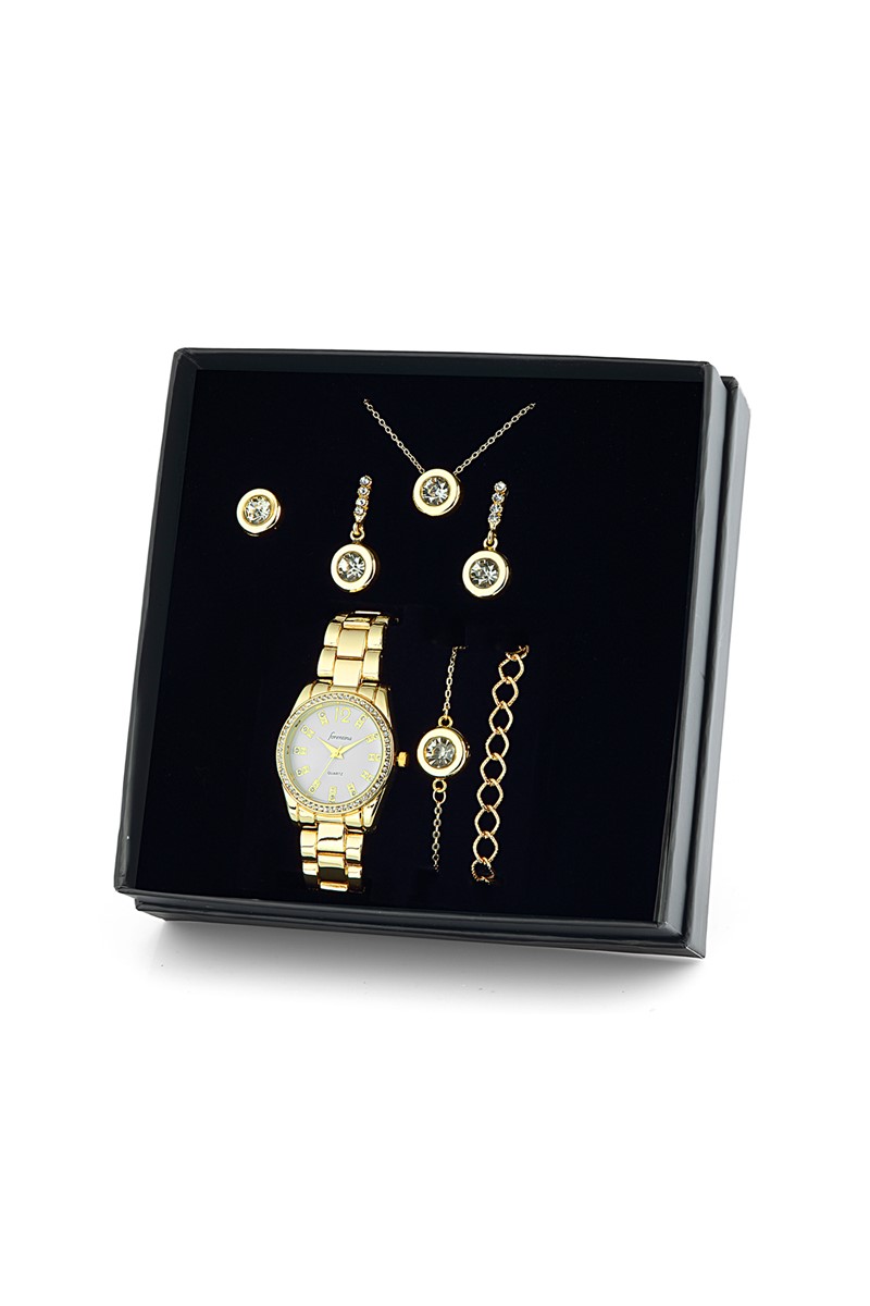Forentina Altın Kaplama Tektaş Takı Set - Saat Hediye Set PS1680