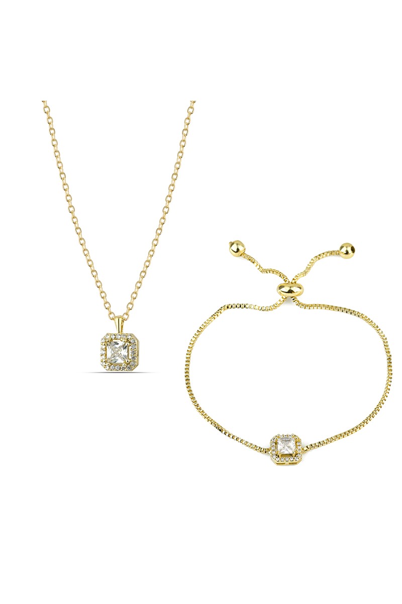 Forentina Sarı Tektaş Kolye Bileklik Set PS1684