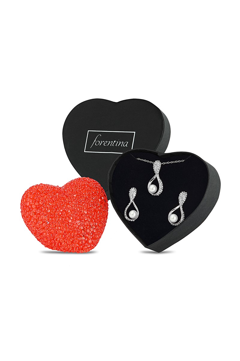 Forentina Tasarım Kolye Küpe Set Kalpli Led Lamba PS1687
