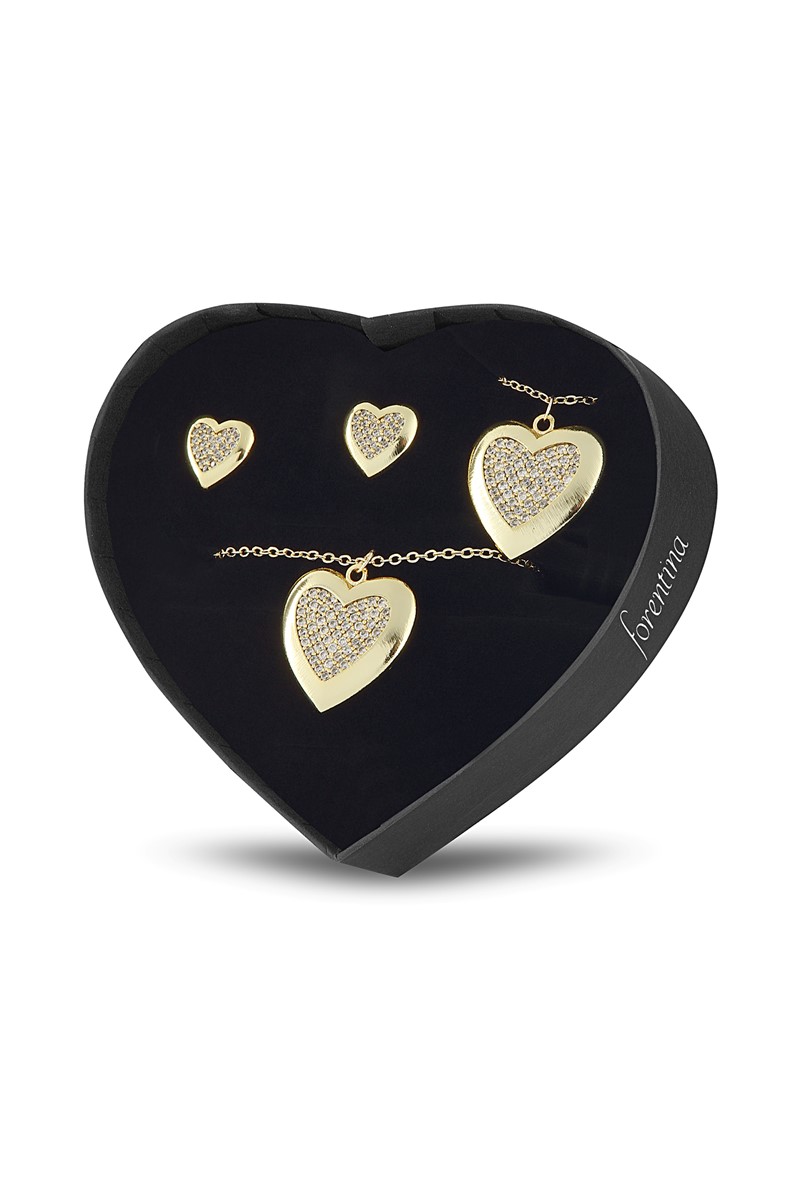 Forentina Kalbimin Aynası Tasarım  Kalpli Kolye Küpe Bileklik PS1697