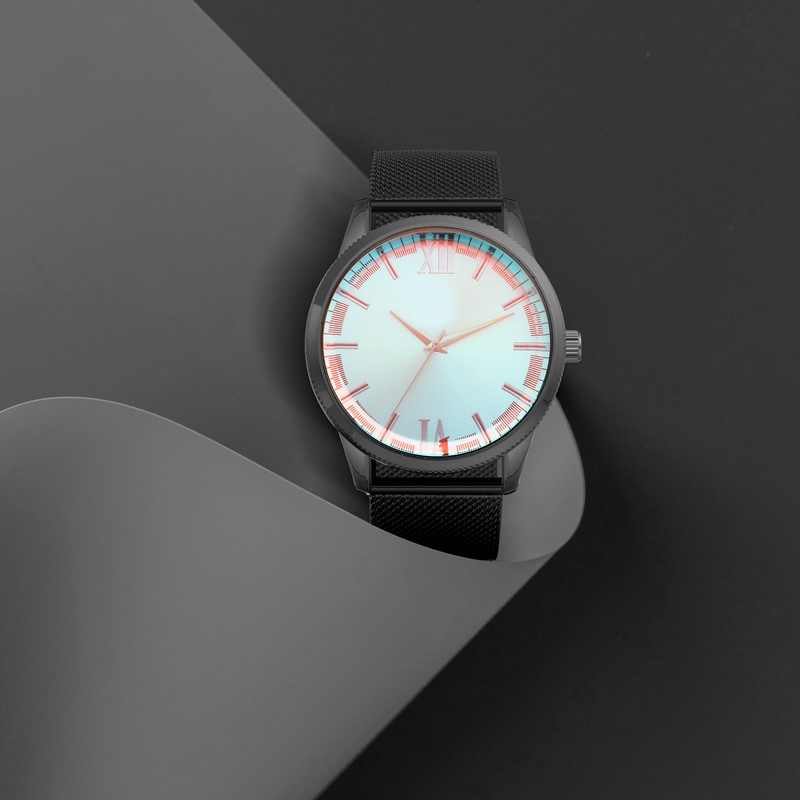 Siyah Hasır Renkli Cam Erkek Kol Saati PS1730