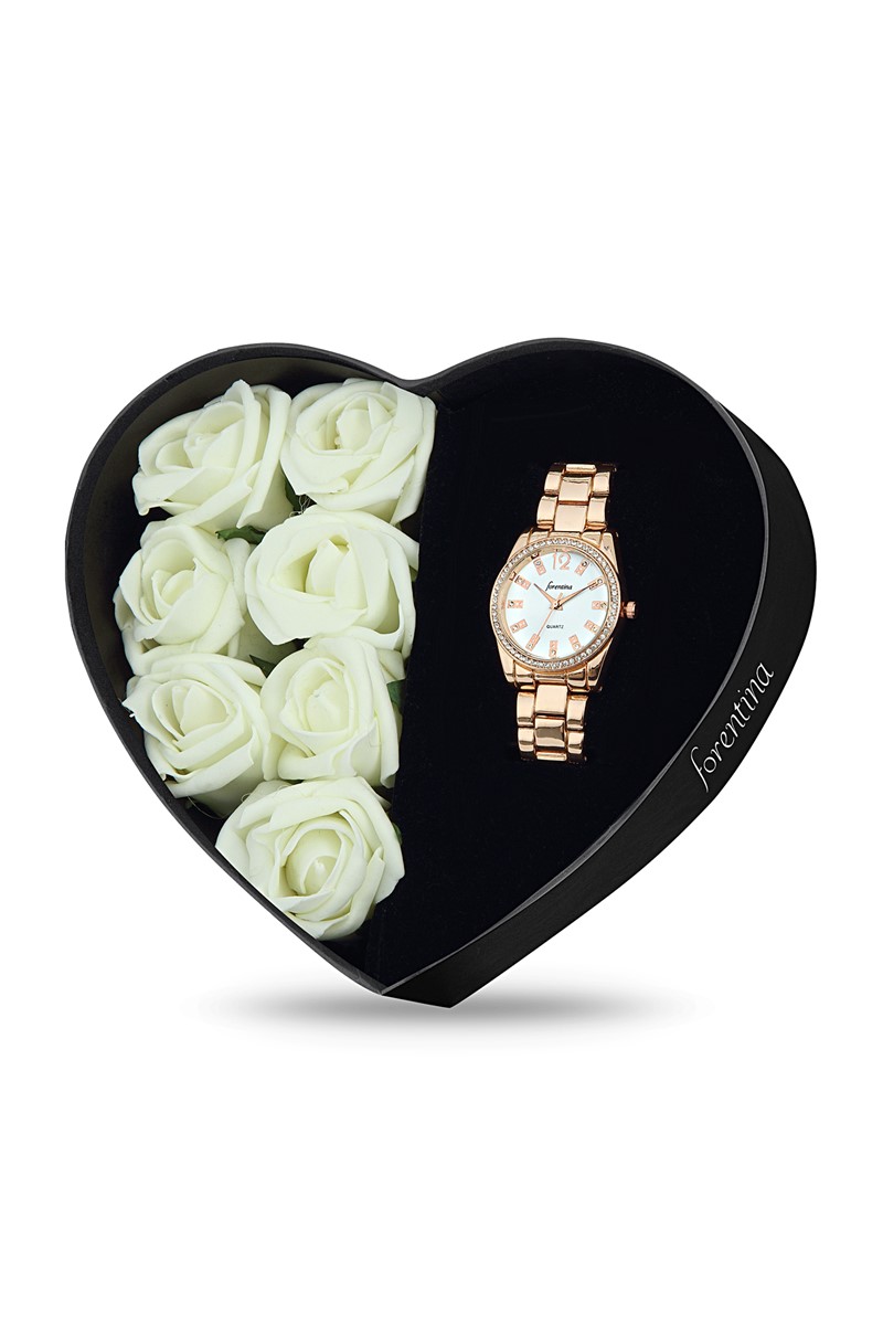 Forentina Sarı Metal Bayan Kol Saati - Güllü Kutu PS1741