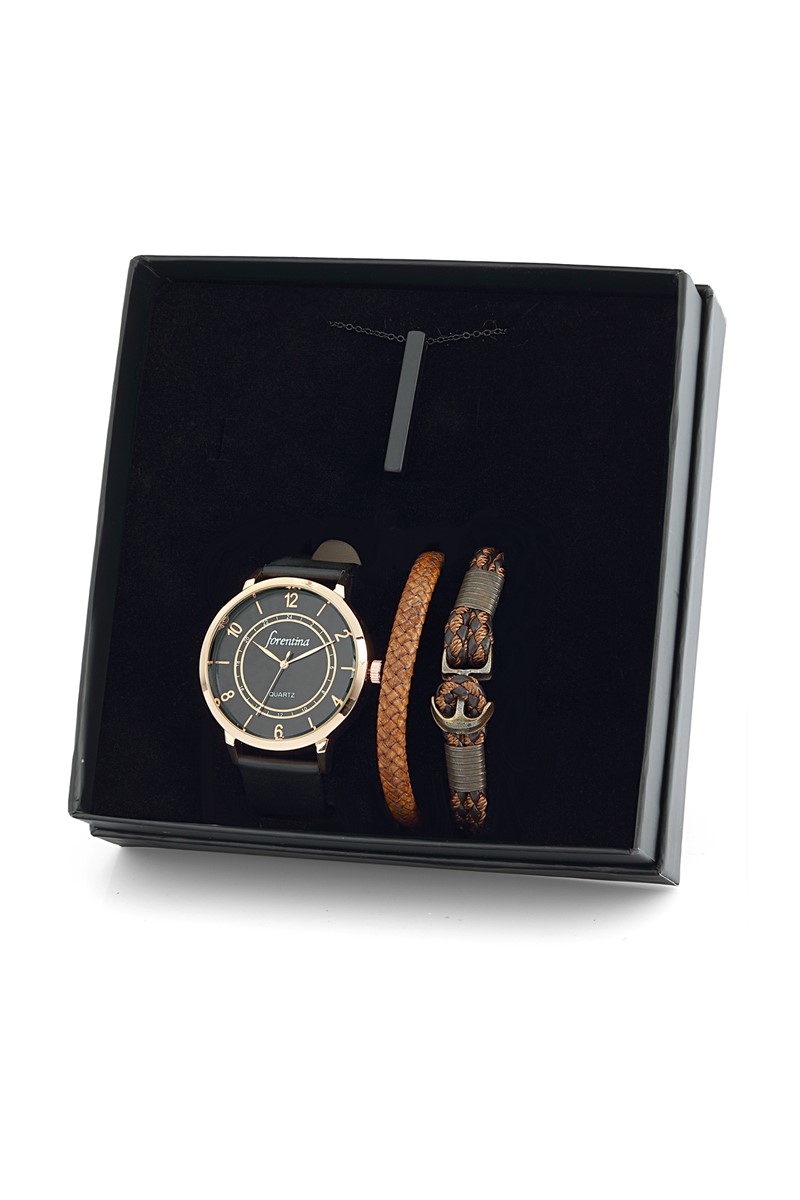 Forentina Siyah Kol Saati Bari Kolye Bileklik Set PS1760