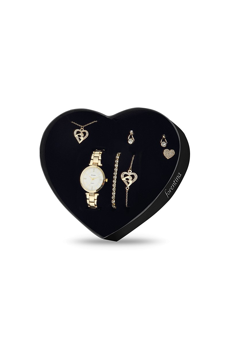 Forentina Altın Kap. Anne Bebek Kolye Küpe Bileklik Yüzük Saat -Hediye Set PS1773