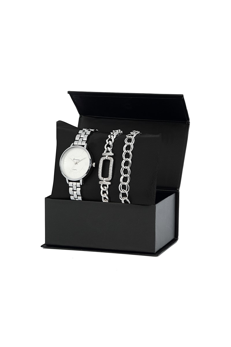 Forentina Gri Kadın Kol Saati - 2 Bileklik Set  PS1784
