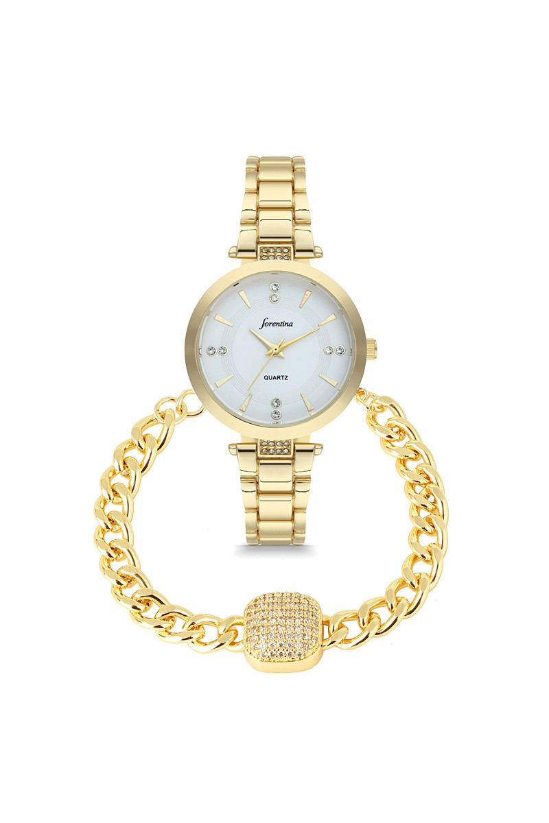 Forentina Metal Bayan Kol Saati - Zirkon Bileklik Set PS1796