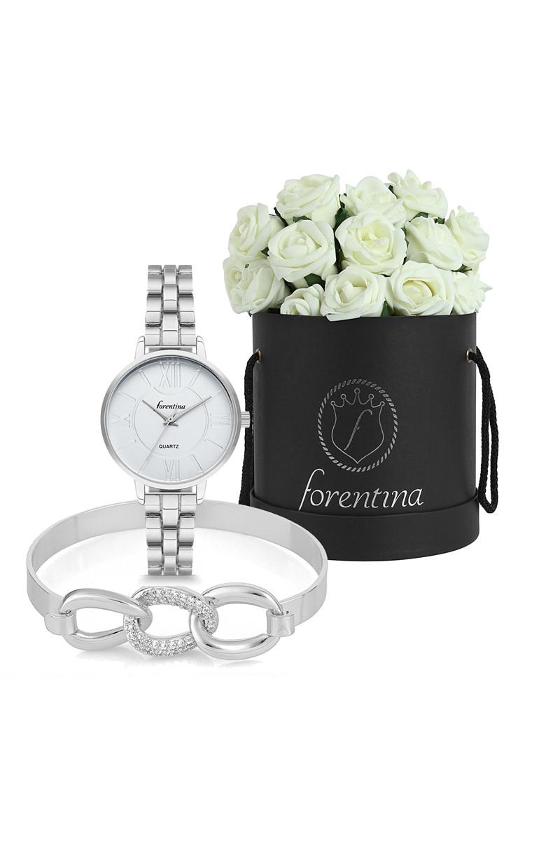 Forentina Metal Bayan Kol Saati Bileklik - Özel Çiçekli Kutuda PS1798